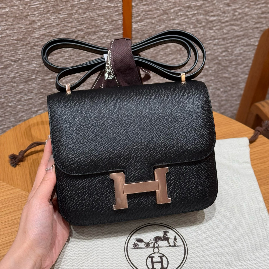 에르메스 Hermes Constance 19cm Epsom 89 Noir/Rose gold