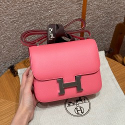 에르메스 Hermes Constance 19cm Epsom U5 Rose lipstick/silver