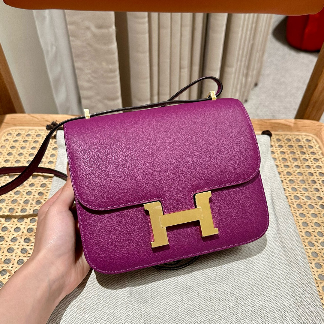 에르메스 Hermes Constance 19cm Evercolor P9 Anemone/gold