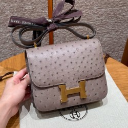 에르메스 Hermes Constance 19cm KK ostrich 81 Gris tourtelle/gold