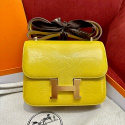 에르메스 Hermes Constance 19cm Lizard 9R Lime/gold