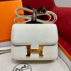 에르메스 Hermes Constance 19cm Lizard 10 Craie/gold