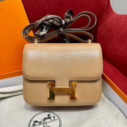 에르메스 Hermes Constance 19cm Lizard OM Chai/gold