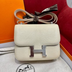 에르메스 Hermes Constance 19cm Lizard Y1 Vanille/silver