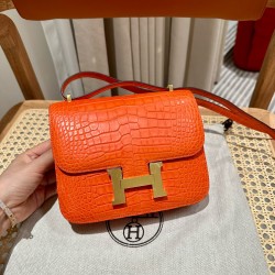 에르메스 Hermes Constance 19cm Matte Alligator 93 Orange/gold