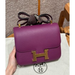 에르메스 Hermes Constance 24cm Evercolor P9 Anemone/gold