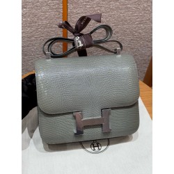 에르메스 Hermes Constance 24cm Lizard 4Z Girs Mouette/silver