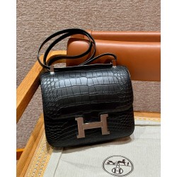 에르메스 Hermes Constance 24cm Matty alligator 89 Noir/silver