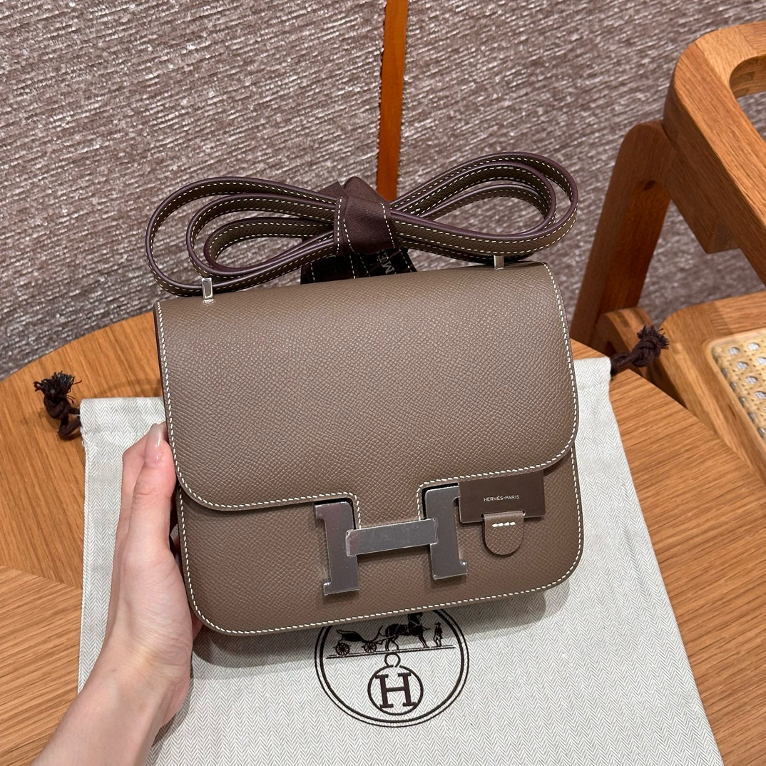 에르메스 Hermes Constance with mirror 19cm Epsom 18 Etoupe/silver