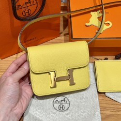 에르메스 Hermes Constance slim 12.4cm Evercolor 9R Lime/gold