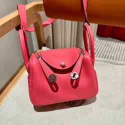 에르메스 Hermes Mini Lindy 19cm Clemence 8W Rose azalee/silver