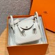에르메스 Hermes Mini Lindy 19cm Clemence 10 Craie/silver
