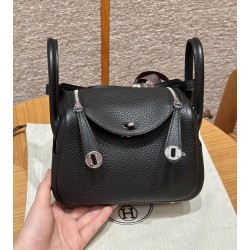 에르메스 Hermes Mini Lindy 19cm Clemence 89 noir/silver