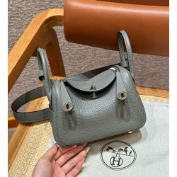 에르메스 Hermes Mini Lindy 19cm Clemence OL Gris Meyer/silver
