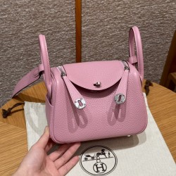 에르메스 Hermes Mini Lindy 19cm Clemence X9 mauve/silver