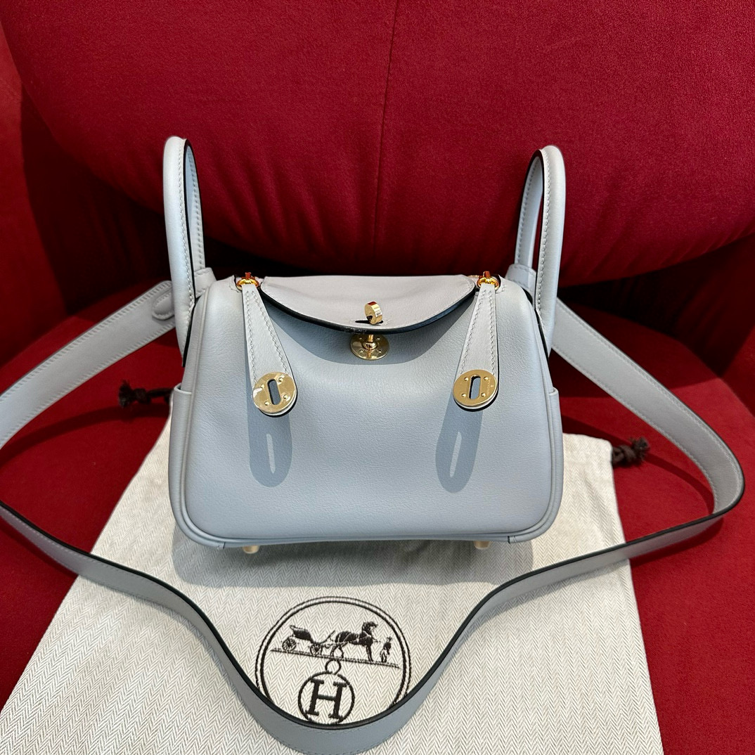 에르메스 Hermes Mini Lindy 19cm Swift 4Z Girs Mouette/gold