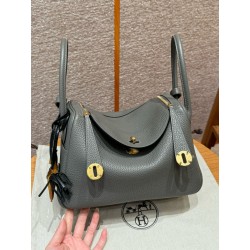 에르메스 Hermes Lindy 26cm Clemence 0L Gris Meyer/gold