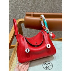 에르메스 Hermes Lindy 26cm Clemence Q5 Rouge casaque/silver