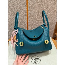 에르메스 Hermes Lindy 26cm Clemence W0 Vert Bosphore/gold