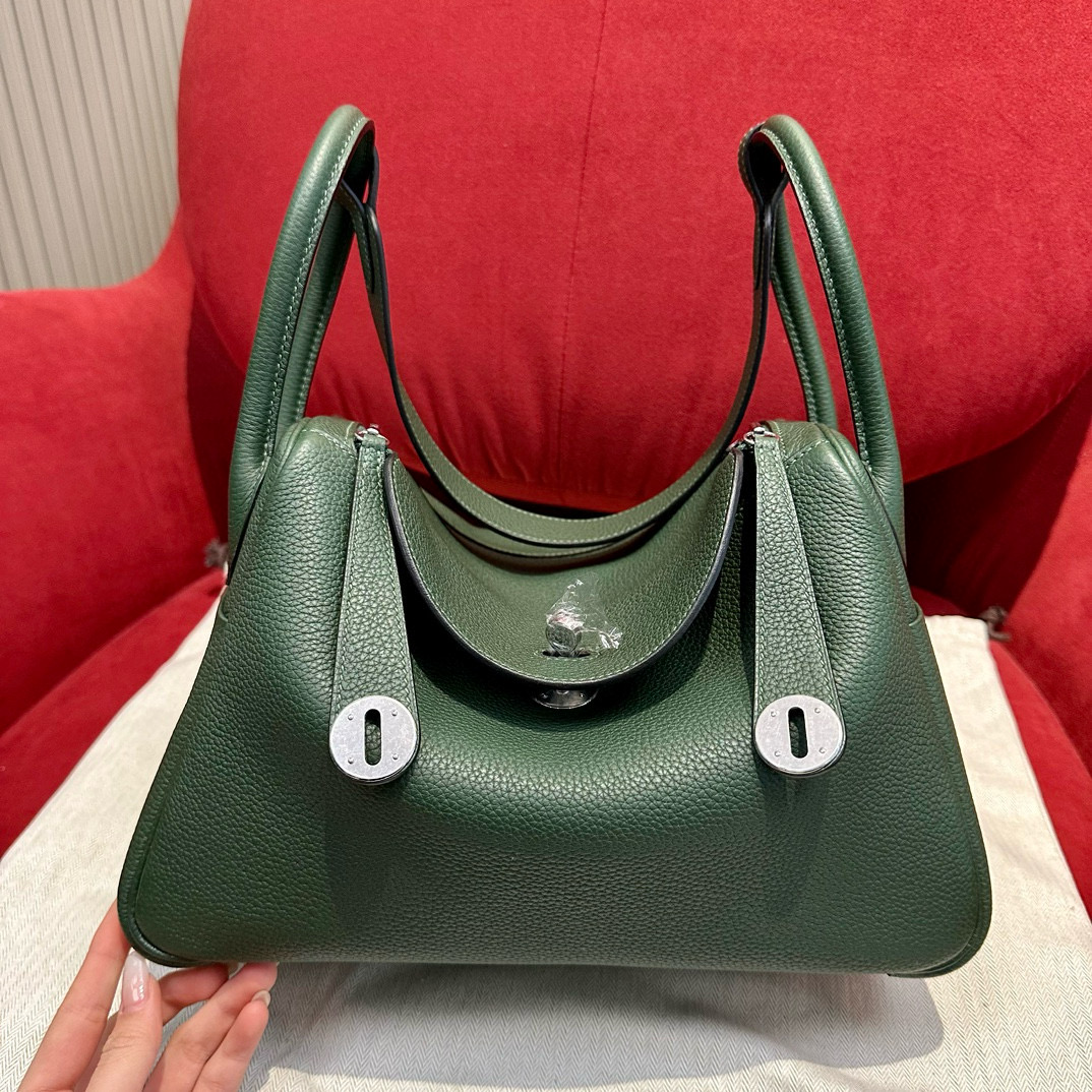 에르메스 Hermes Lindy 30cm Clemence 2Q Vert Anglais/silver
