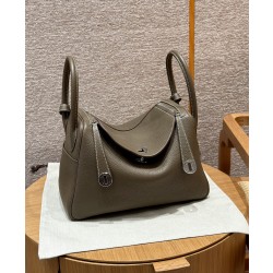 에르메스 Hermes Lindy 30cm Clemence 18 Etoupe/silver