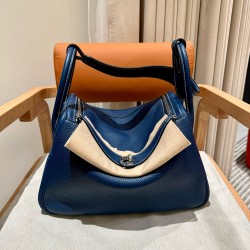 에르메스 Hermes Lindy 34cm Clemence 7A Blue Thalassa/silver