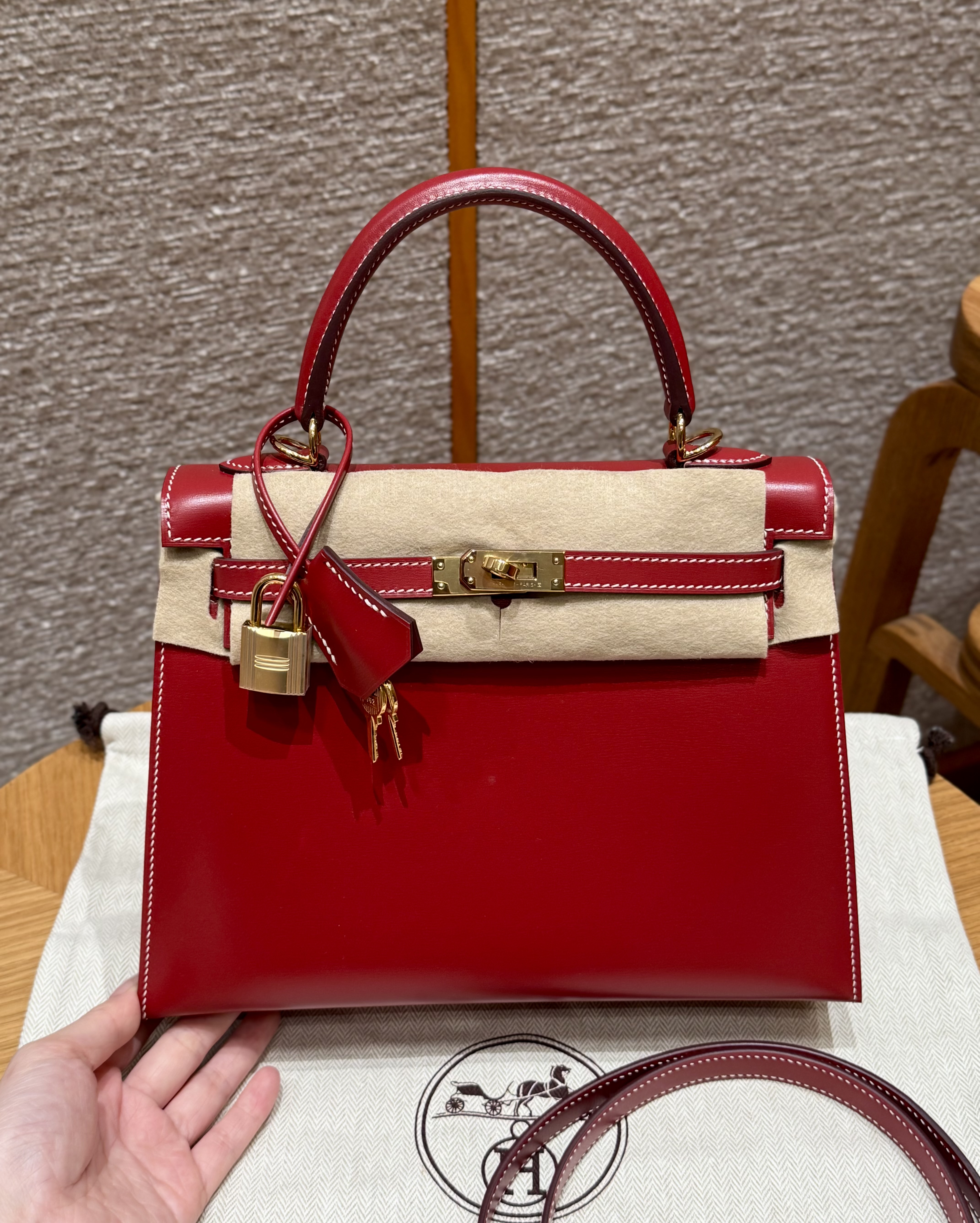 에르메스 Hermes Kelly 25cm Box 5X Rouge piment/gold