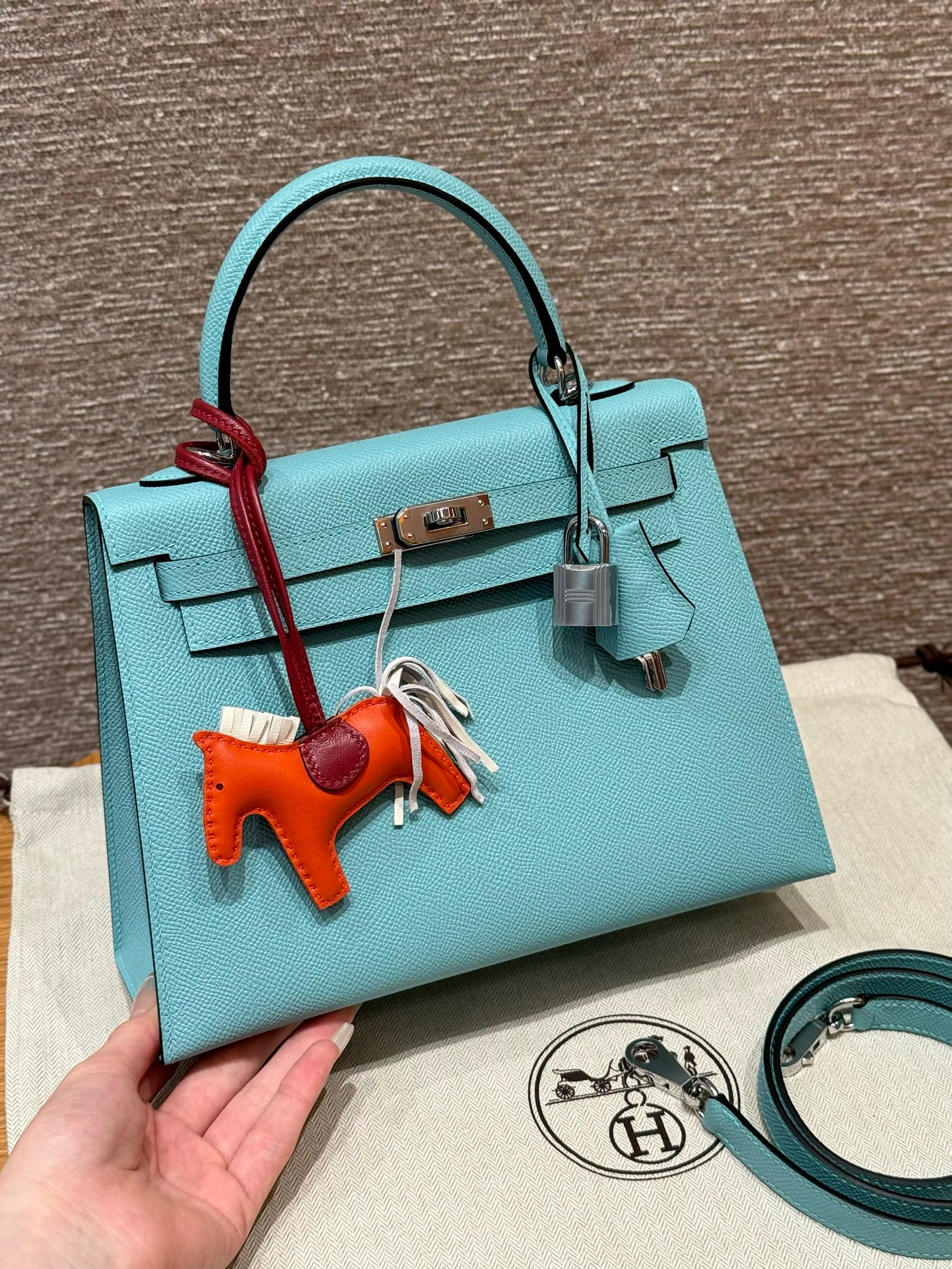 에르메스 Hermes Kelly 25cm Epsom 3P Blue atoll/silver