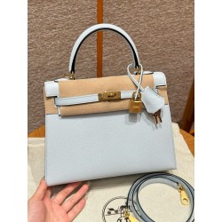 에르메스 Hermes Kelly 25cm Epsom 08 Blue pale/gold