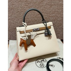 에르메스 Hermes Kelly 25cm Epsom 10 Craie 0M Chai 0L Gris Mayer/silver