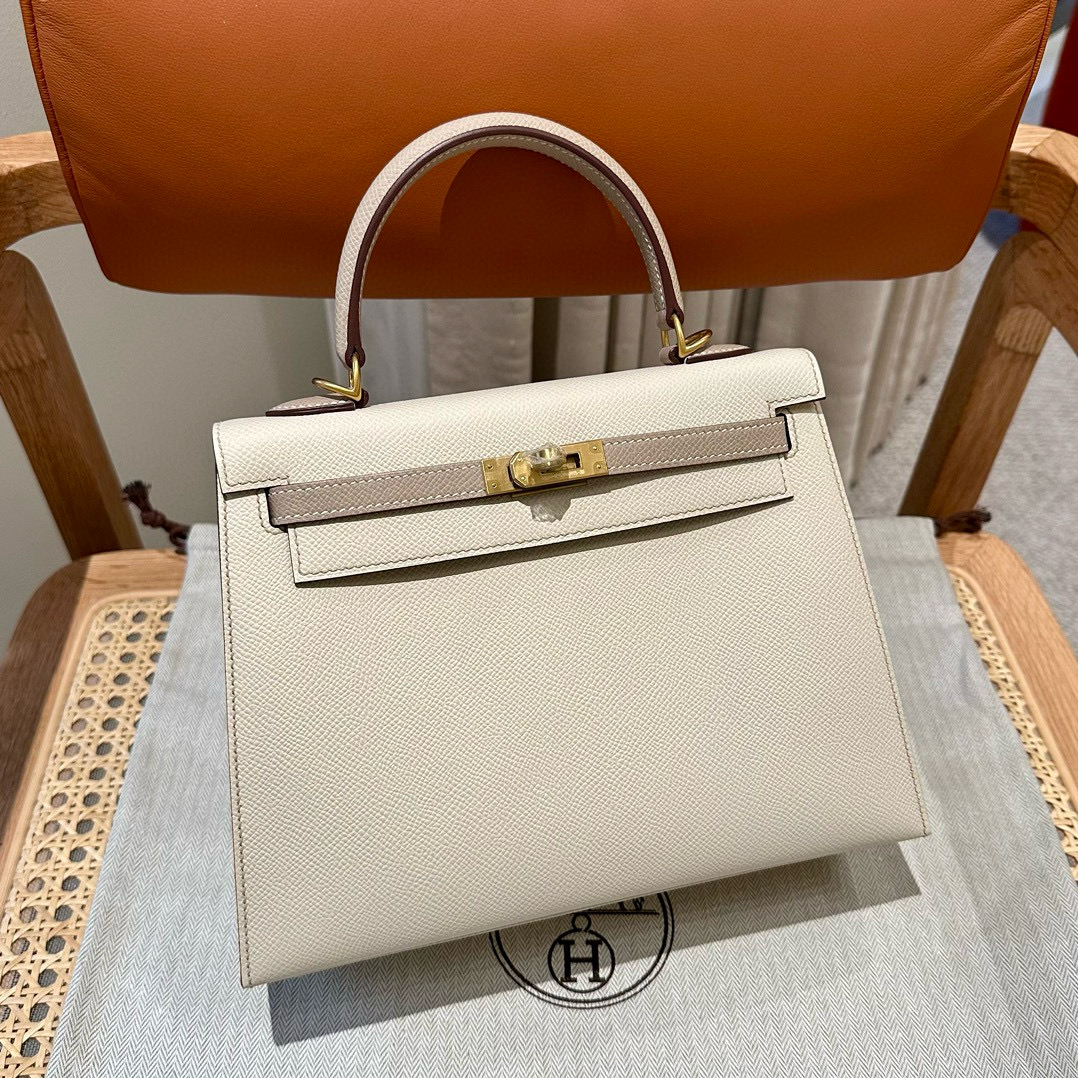 에르메스 Hermes Kelly 25cm Epsom 10 Craie and S2 Trench/gold