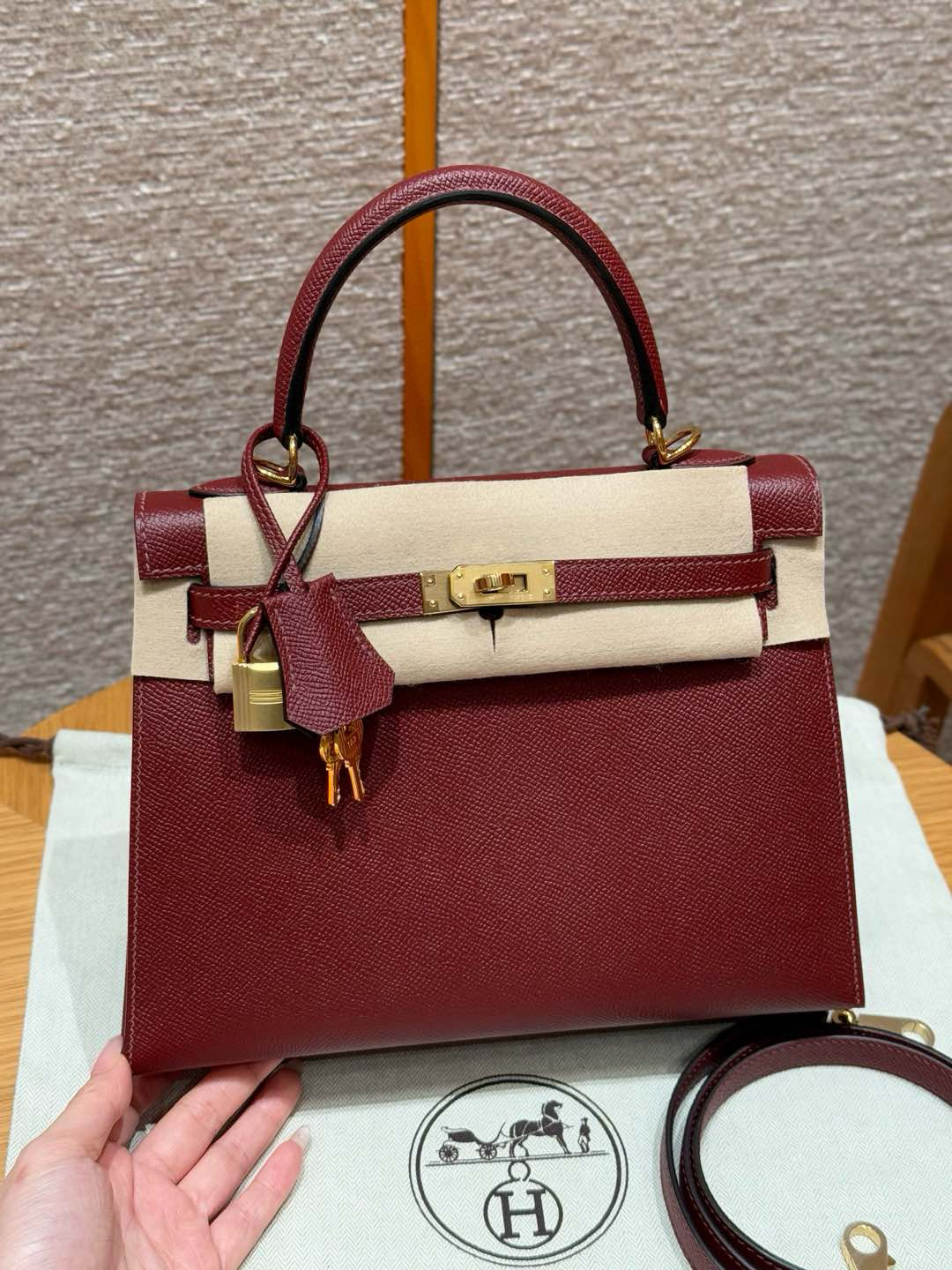 에르메스 Hermes Kelly 25cm Epsom 55 Rouge H/gold