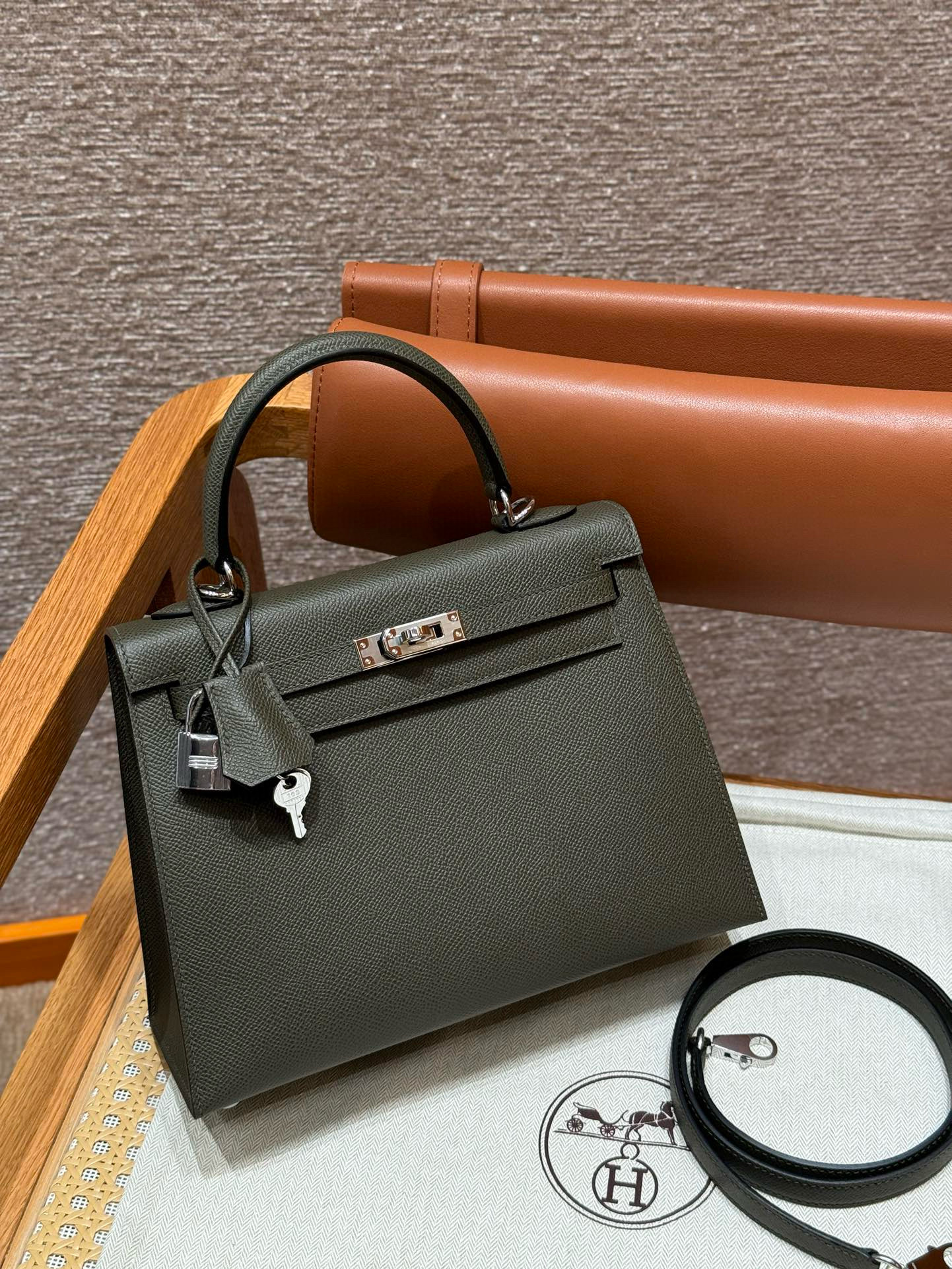 에르메스 Hermes Kelly 25cm Epsom C6 Vert Gris/silver