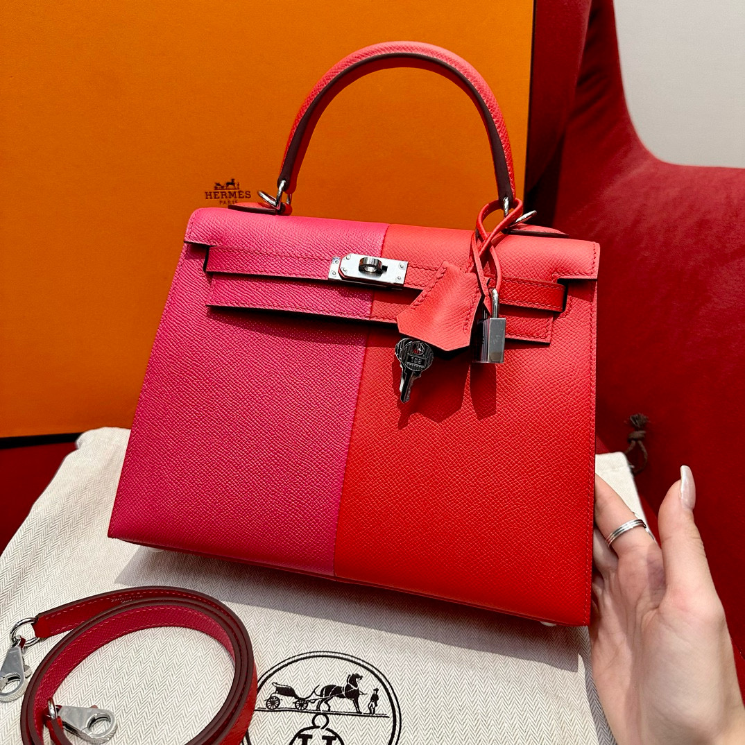 에르메스 Hermes Kelly 25cm Epsom i6 Rose extreme S3 Rouge Coeur B3 Blue Zanzibar/silver