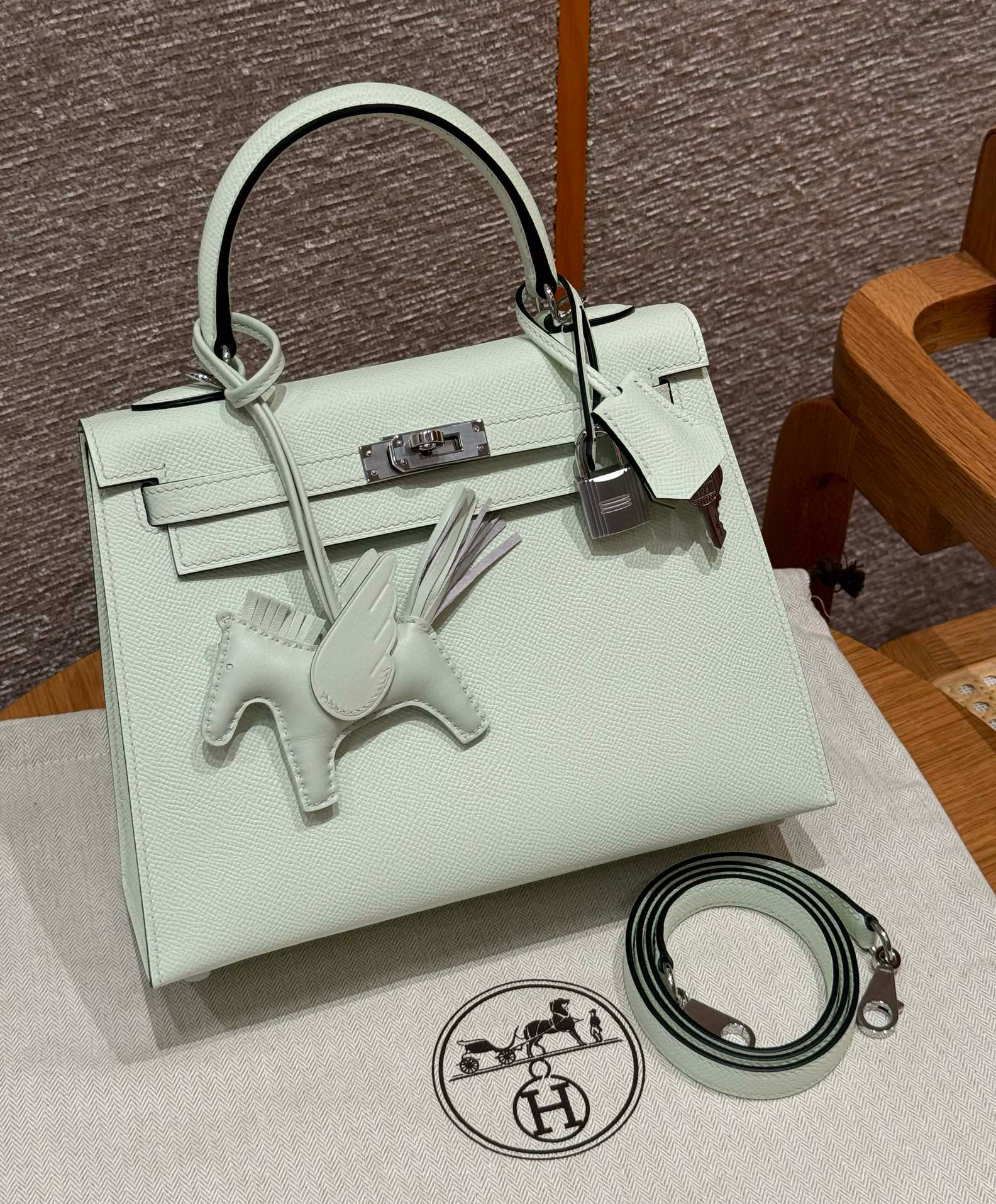 에르메스 Hermes Kelly 25cm Epsom OZ Vert Fizz/silver