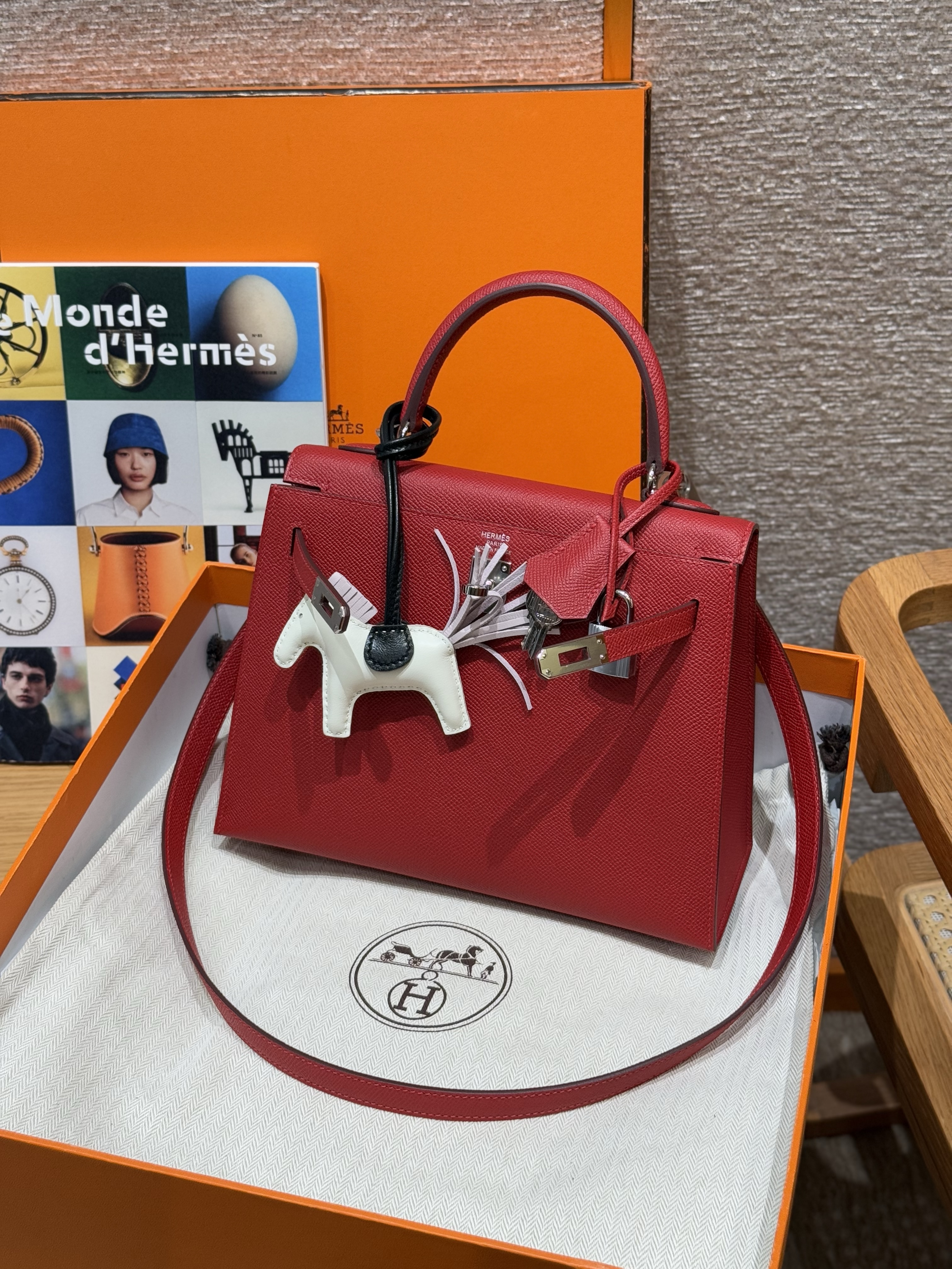 에르메스 Hermes Kelly 25cm Epsom Q5 Rouge casaque/silver