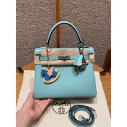 에르메스 Hermes Kelly 25cm Swift 3P Blue atoll/silver