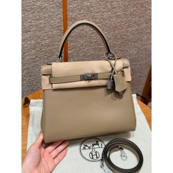 에르메스 Hermes Kelly 25cm Swift 8Q Beige Marfa and M4 Gris pale/silver