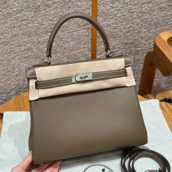 에르메스 Hermes Kelly 25cm Swift 18 Etoupe/silver