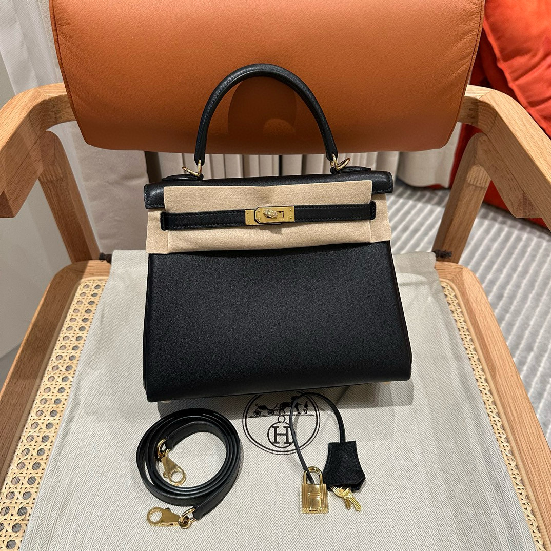 에르메스 Hermes Kelly 25cm Swift 89 Noir/gold
