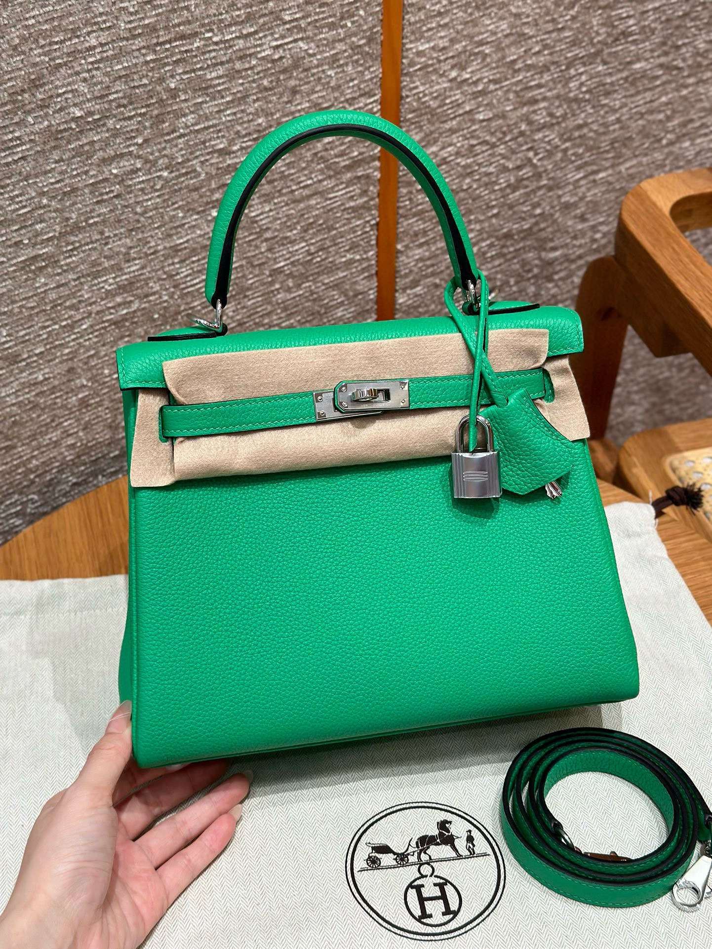 에르메스 Hermes Kelly 25cm Togo 0T Vert comics/silver