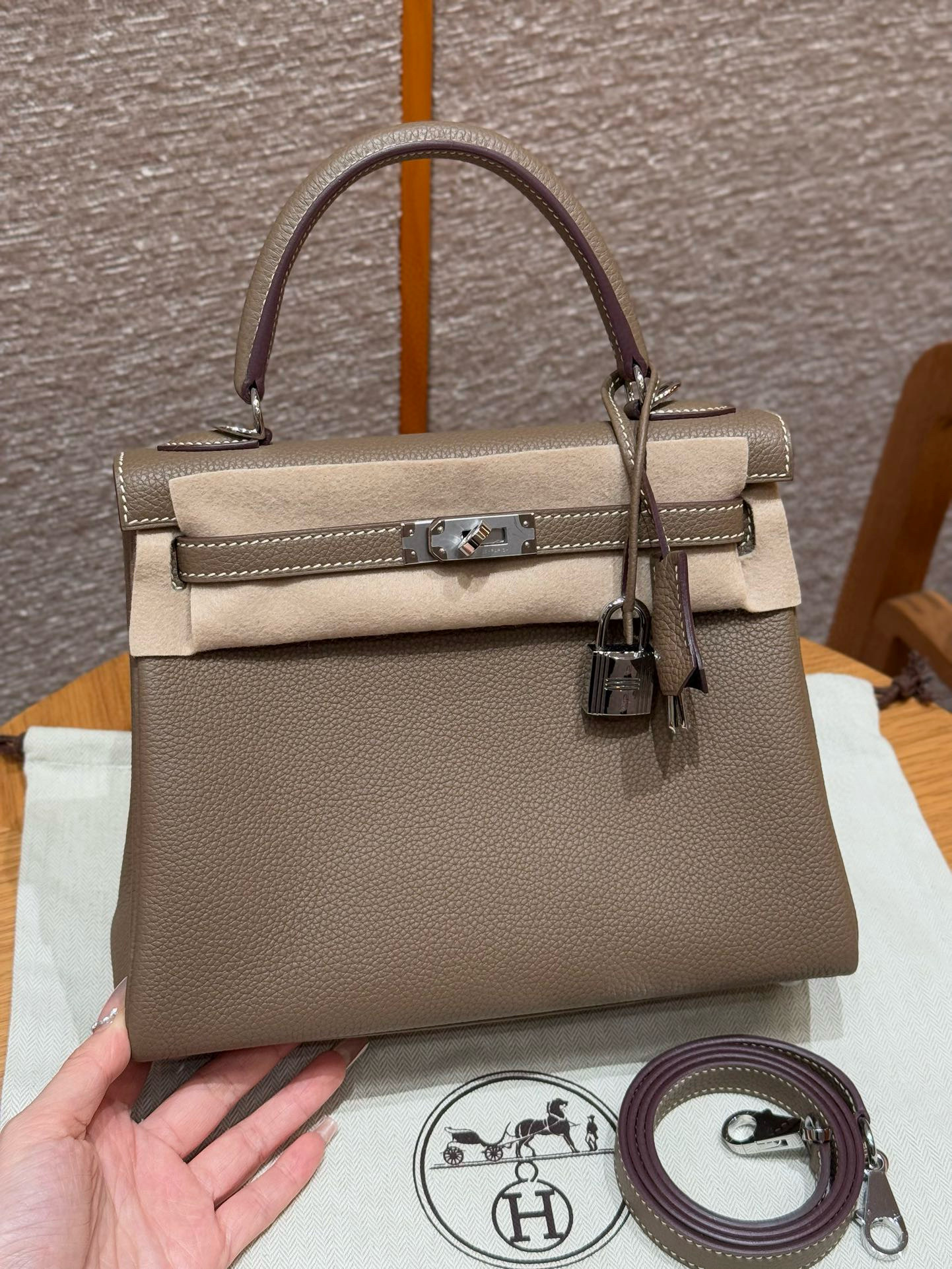 에르메스 Hermes Kelly 25cm Togo 18 Etoupe/silver