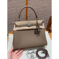 에르메스 Hermes Kelly 25cm Togo 18 Etoupe/silver