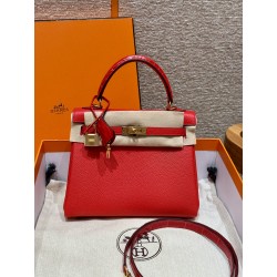 에르메스 Hermes Kelly 25cm Togo and America crocodile S3 Rouge Coeur/gold