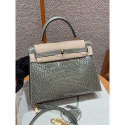 에르메스 Hermes Kelly 25cm Bright faced American Alligator 81 Girs Tourerlle/gold