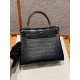 에르메스 Hermes Kelly 25cm Fog- faced alligator 89 Noir/gold
