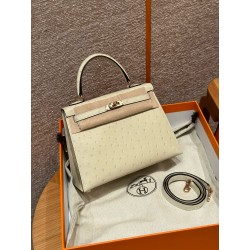 에르메스 Hermes Kelly 25cm KK ostrich 3C Parchemin/Rose gold