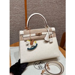 에르메스 Hermes Kelly 25cm KK ostrich 8L Beton/Rose gold