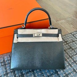 에르메스 Hermes Kelly 25cm Lizard 88 Graphite/silver