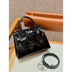 에르메스 Hermes Kelly 25cm Matte Alligator 89 Noir/silver